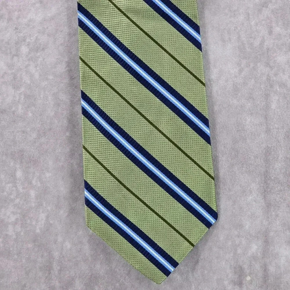 Brooks Brothers Makers Green Blue Stripe 100% Silk England Men's Neck Tie NWOT - Picture 1 of 6